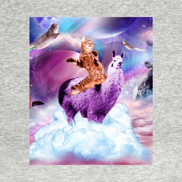 Kitty Cat Riding On Rainbow Llama In Space by Random Galaxy